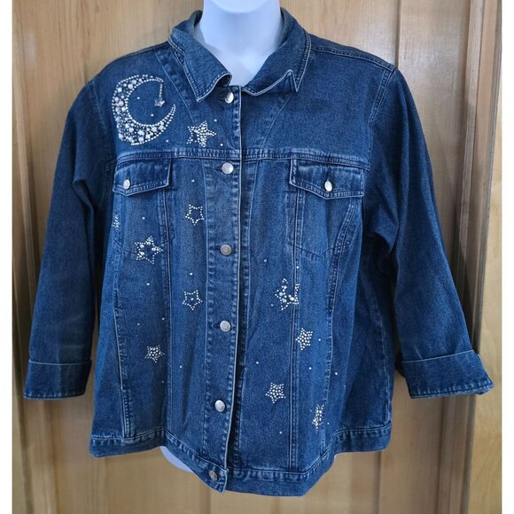 Quacker Factory Jackets & Blazers - Quacker Factory Denim Jacket With Moon & Star Rhinestones boho cottagecore bling